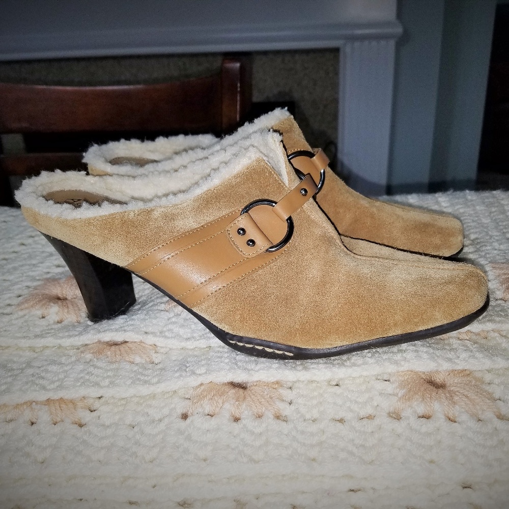 Aerosoles Suede Faux Fur Shearling Slide Mules